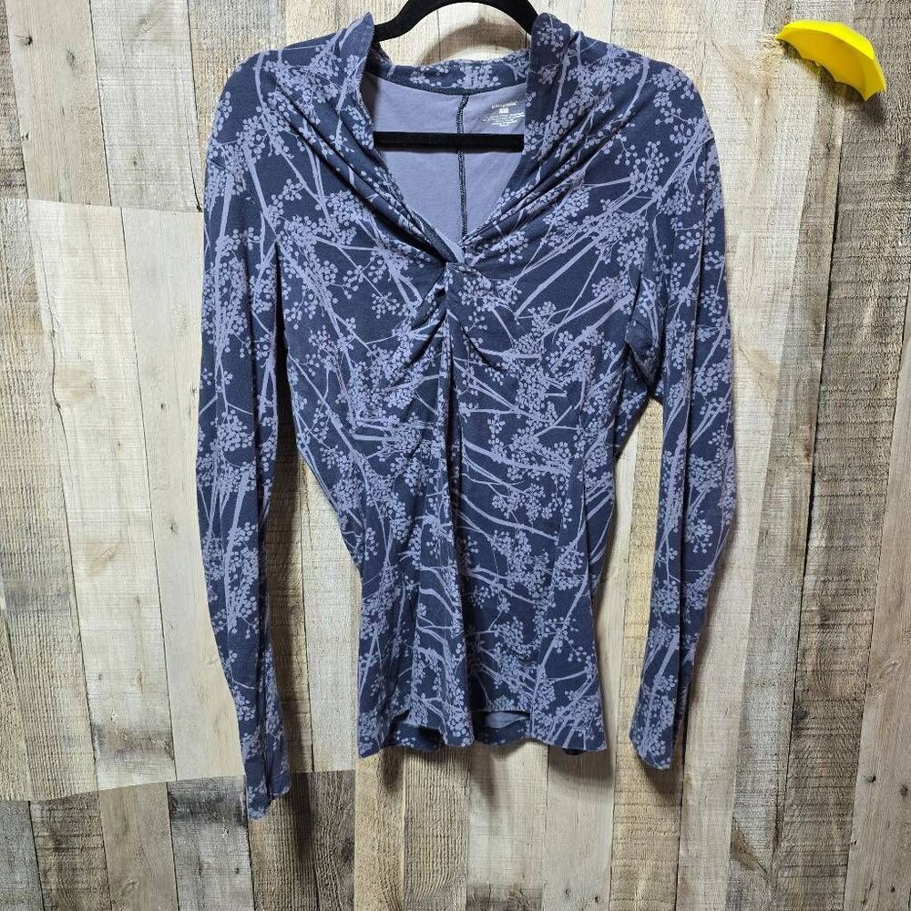 Patagonia Serenity Organic Cotton Blend Purple Floral Twist Top Large Outdoor